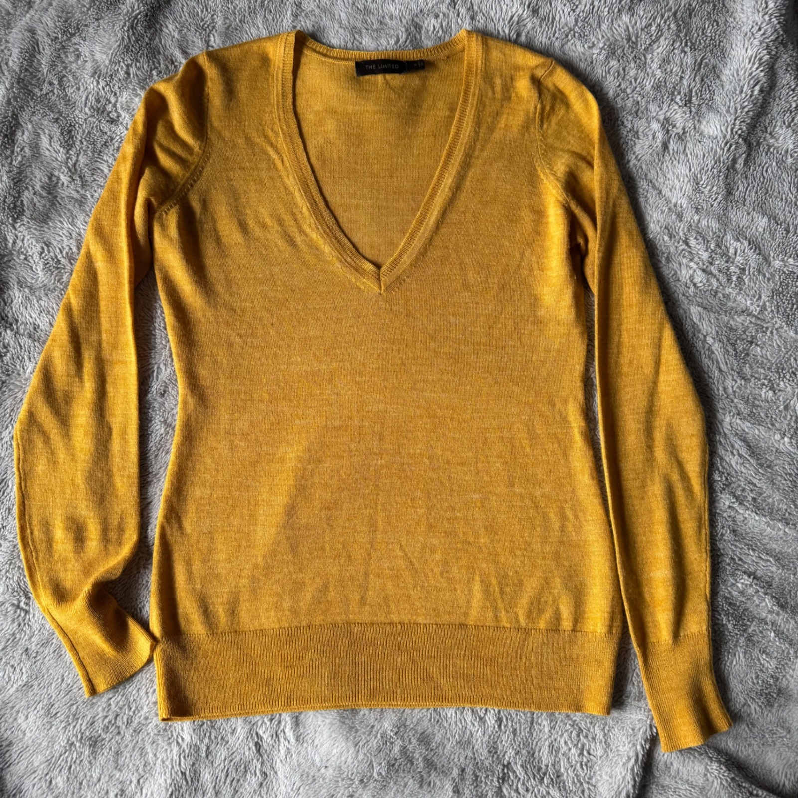 The Limited Merino Wool Blend V-Neck Sweater Mustard Yellow Small